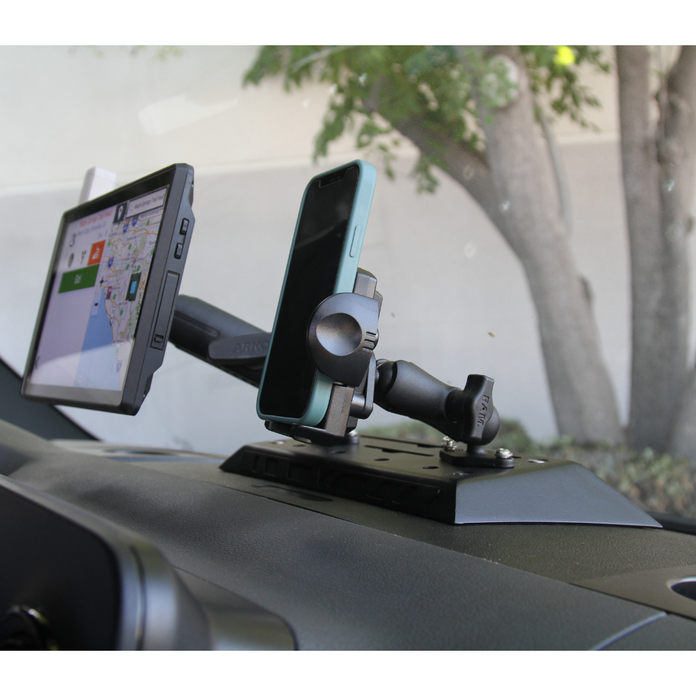 The Van Mart Sprinter Dashboard Mount for secure navigation and communication device placement in a vehicle.