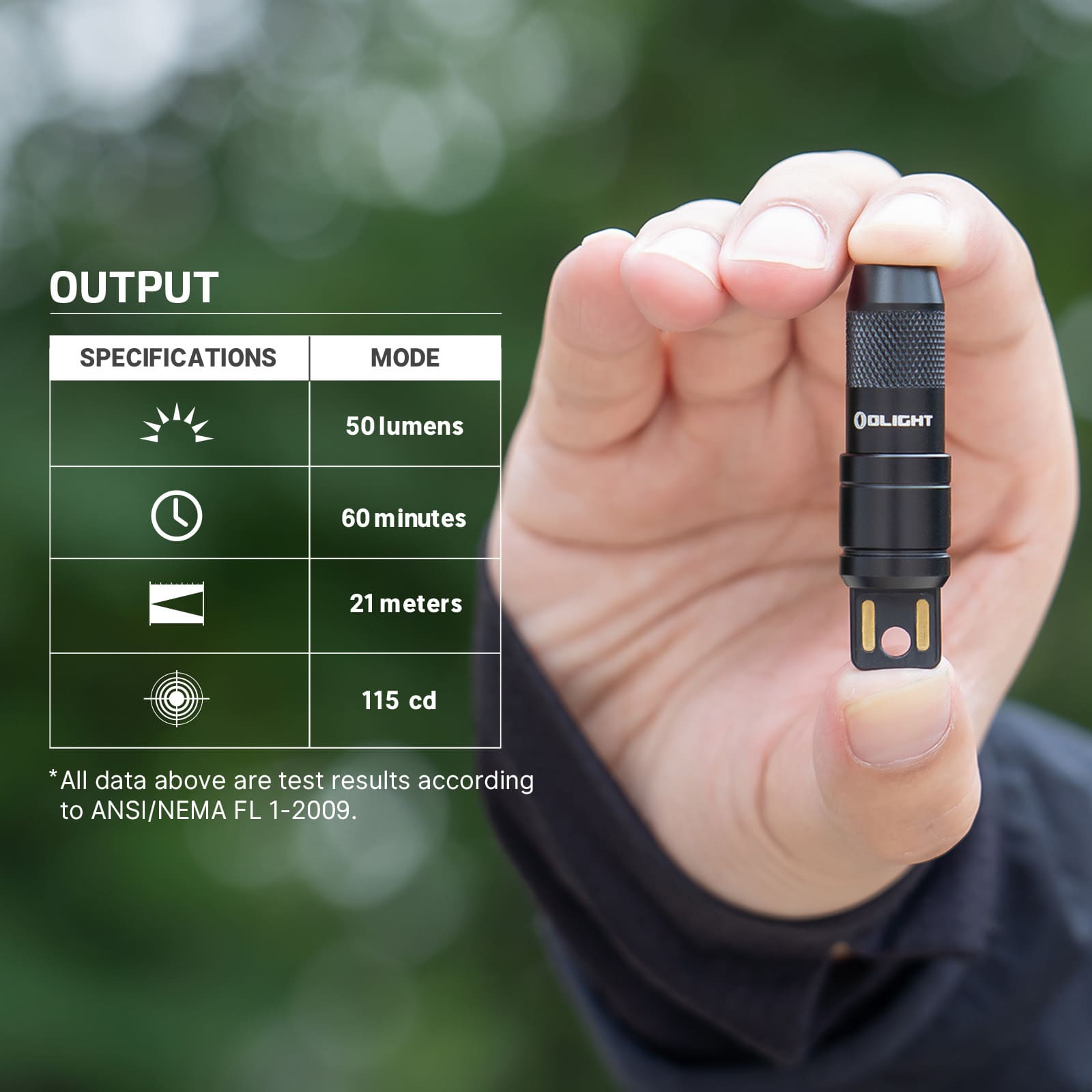 Olight iMini 2 rechargeable mini flashlight with magnetic base, compact design, and keychain attachment, 50 lumens.
