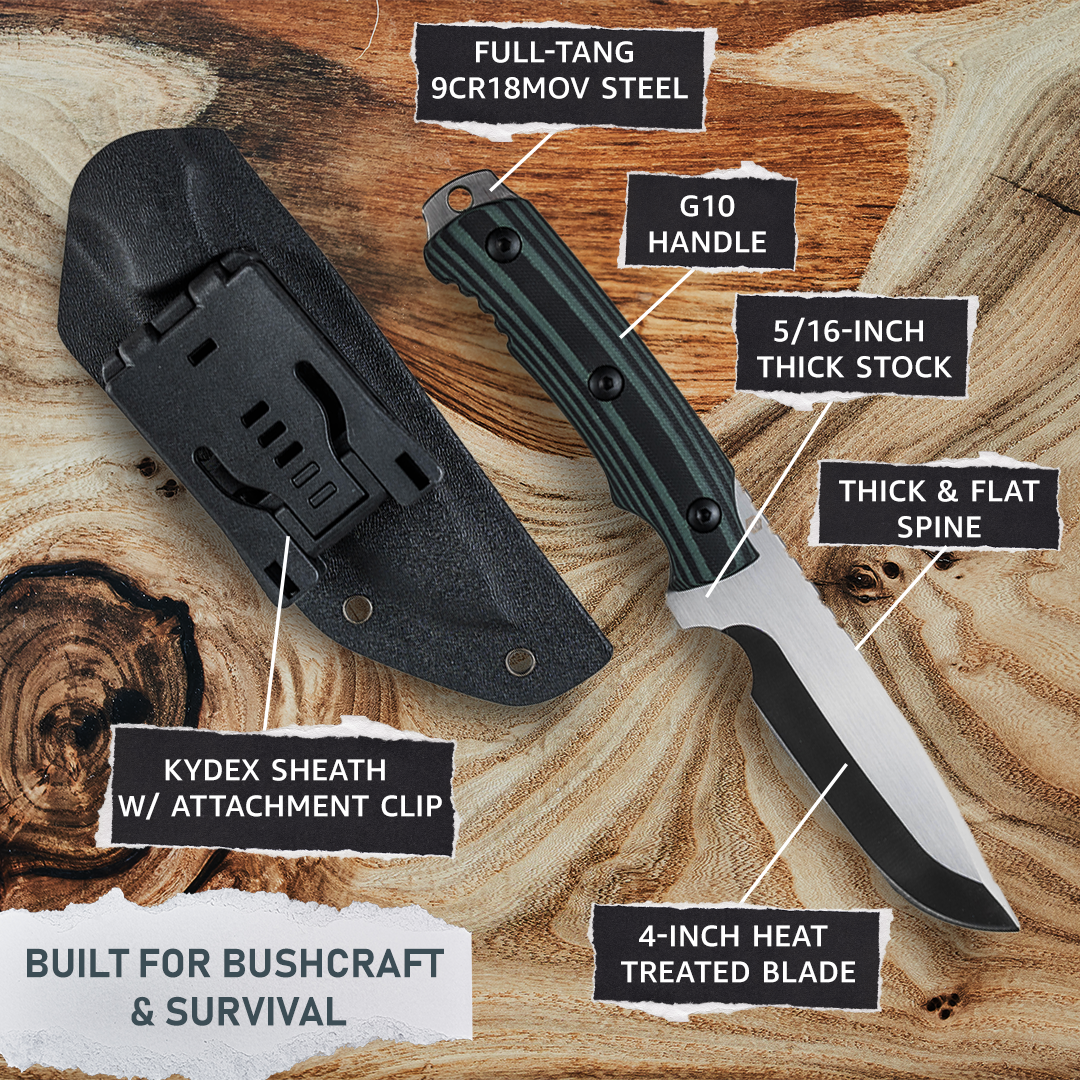 Emerge Survival knife with a sturdy blade and ergonomic handle, designed for outdoor survival and camping tasks.