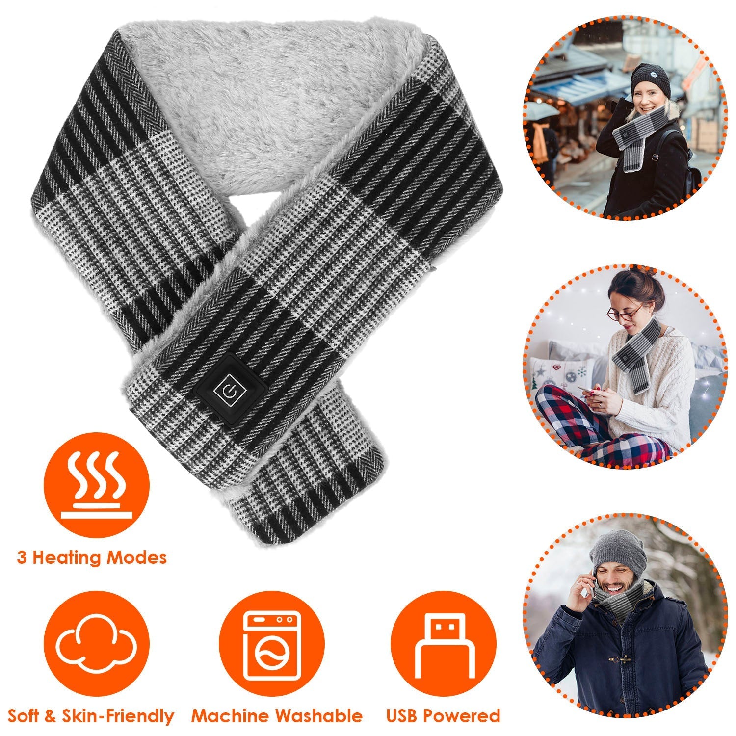 Electric Heated Scarf USB Heating Neck Wrap Unisex Winter Heated Neck Shawl Soft Warm Scarves w/ 3 Heating Modes - OVERLANDERS Outfitter