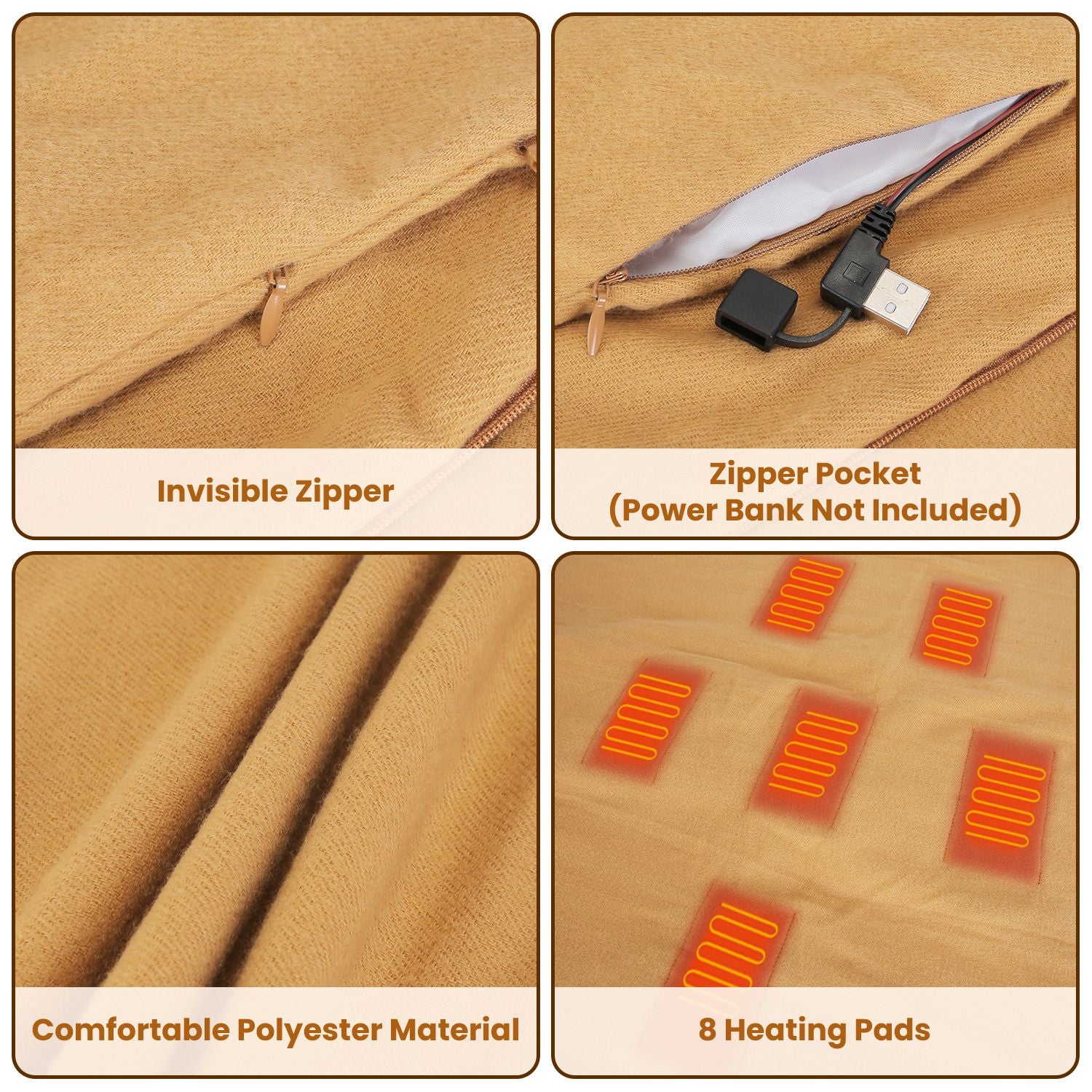 USB Heated Shawl, 77"x24", 3 Heat Levels - OVERLANDERS Outfitter