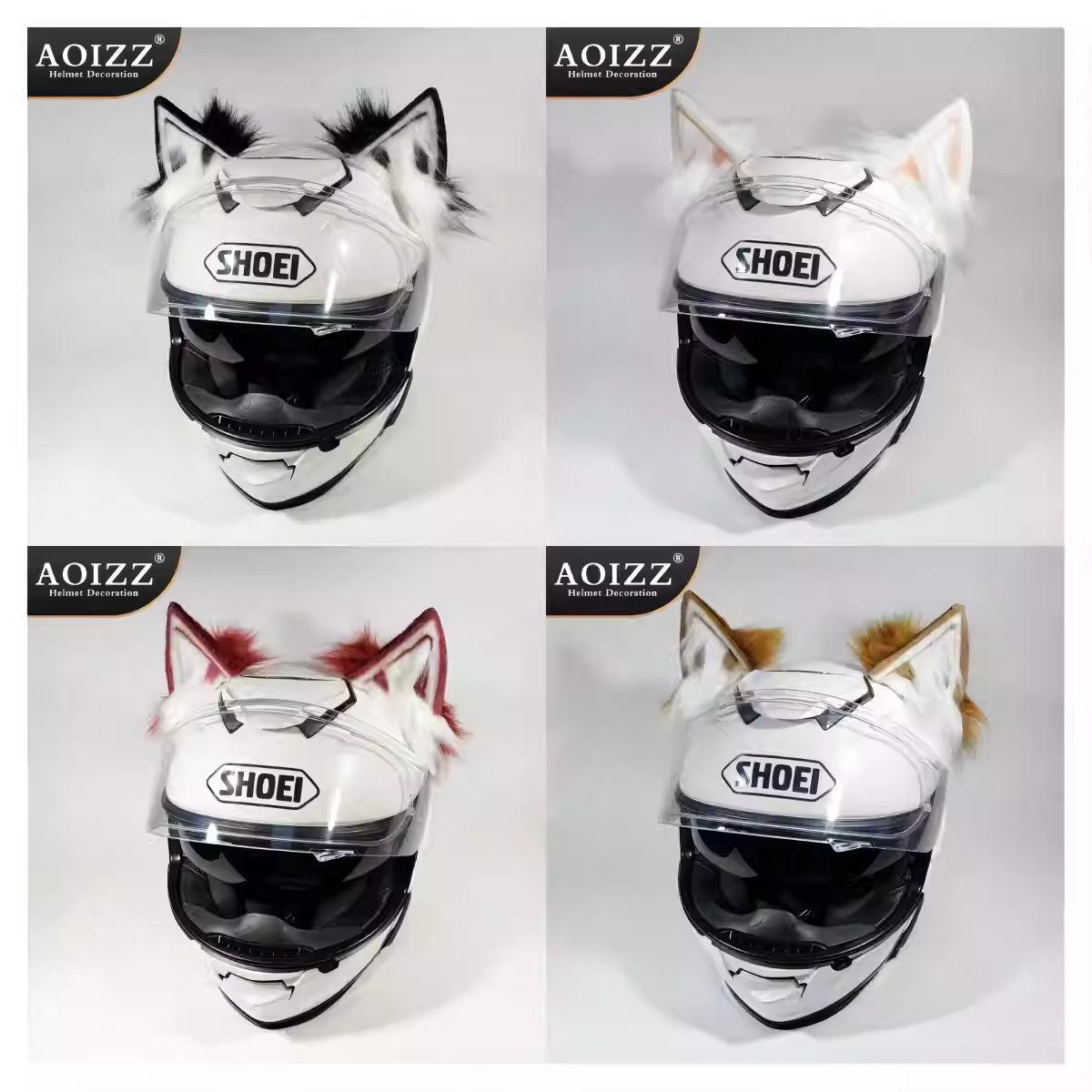 Handmade AOIZZ™ cat ear helmet decor by Bean's Moto Booth, featuring playful cat ear details on a stylish helmet decoration.