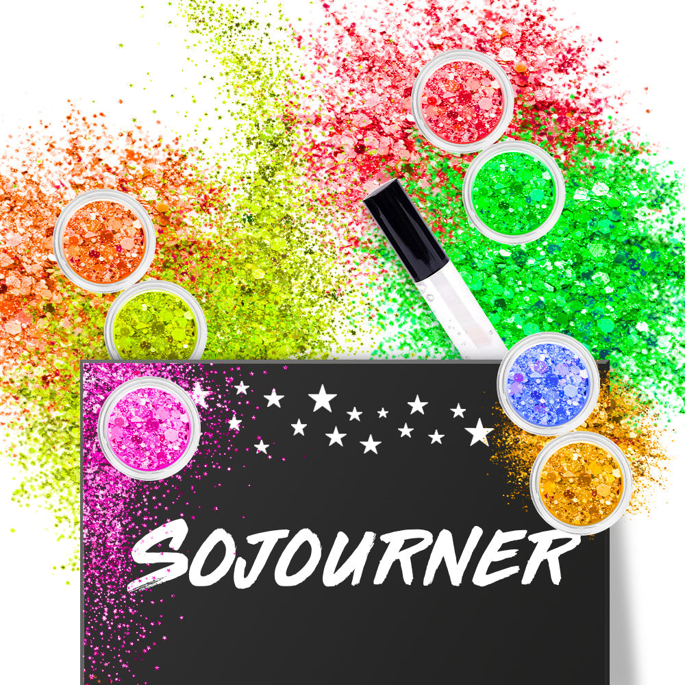 12 pack  Neon Glitter + 1 glitter glue Chunky Cosmetic Holographic Glitter | Body, Face & Hair Safe - OVERLANDERS Outfitter