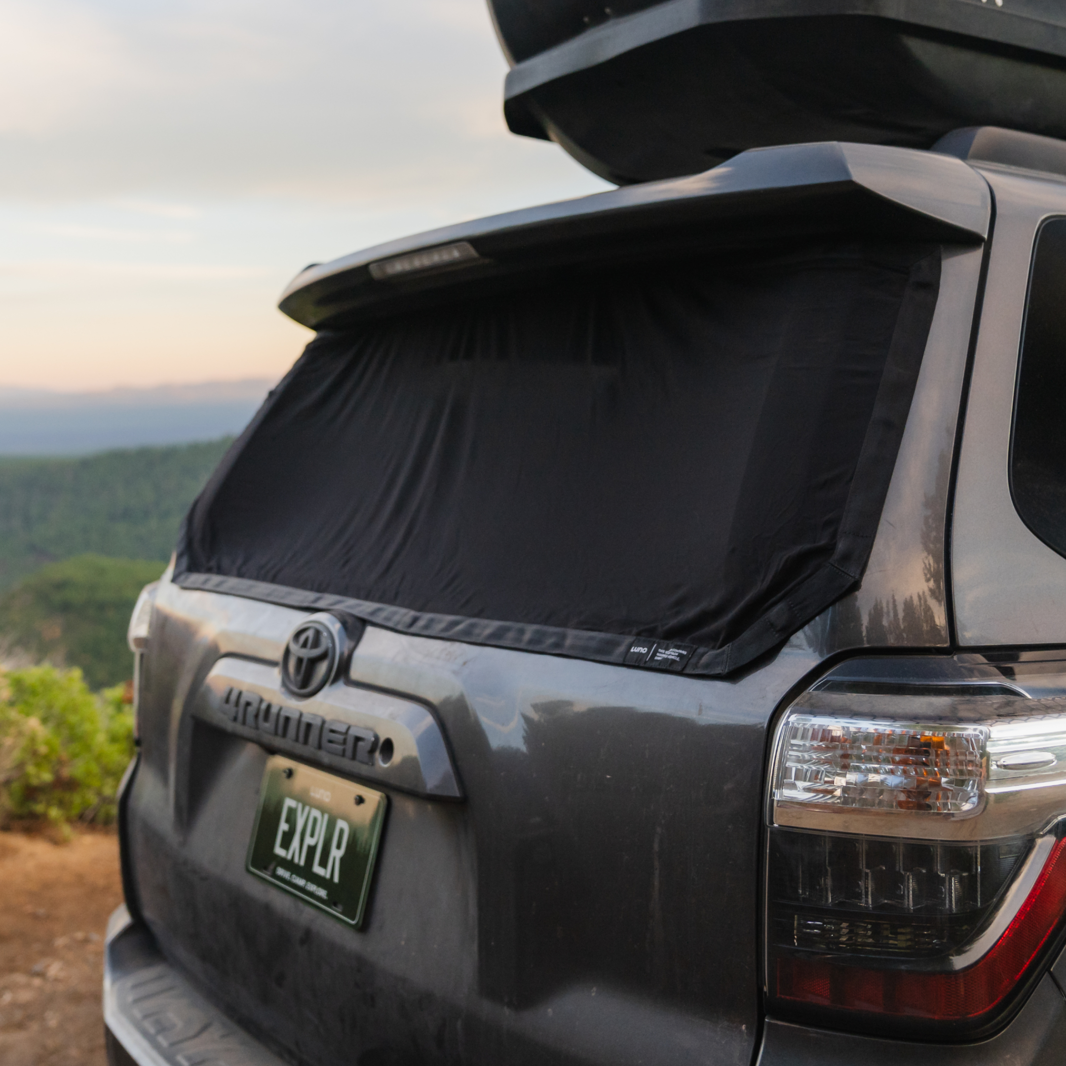 Luno® 4Runner trunk window screen accessory, designed for enhanced privacy and protection from insects.
