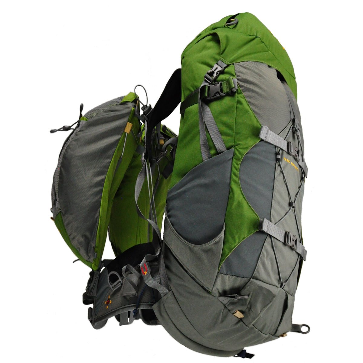 Light Hiking Gear Aarn Peak Aspiration backpack in 50 or 60 liters, with adjustable straps and multiple compartments for outdoor hiking.