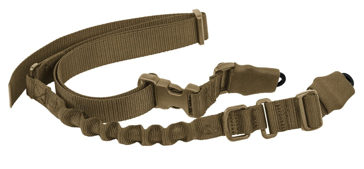 Tan Elite Survival Systems Shift™ 2-to-1 Point Tactical Bungee Sling displayed on a textured surface.