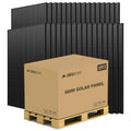 Green Vista Living Sungold Power 500W mono black PERC solar panel on full pallet, showcasing 32 high-efficiency monocrystalline solar panels.