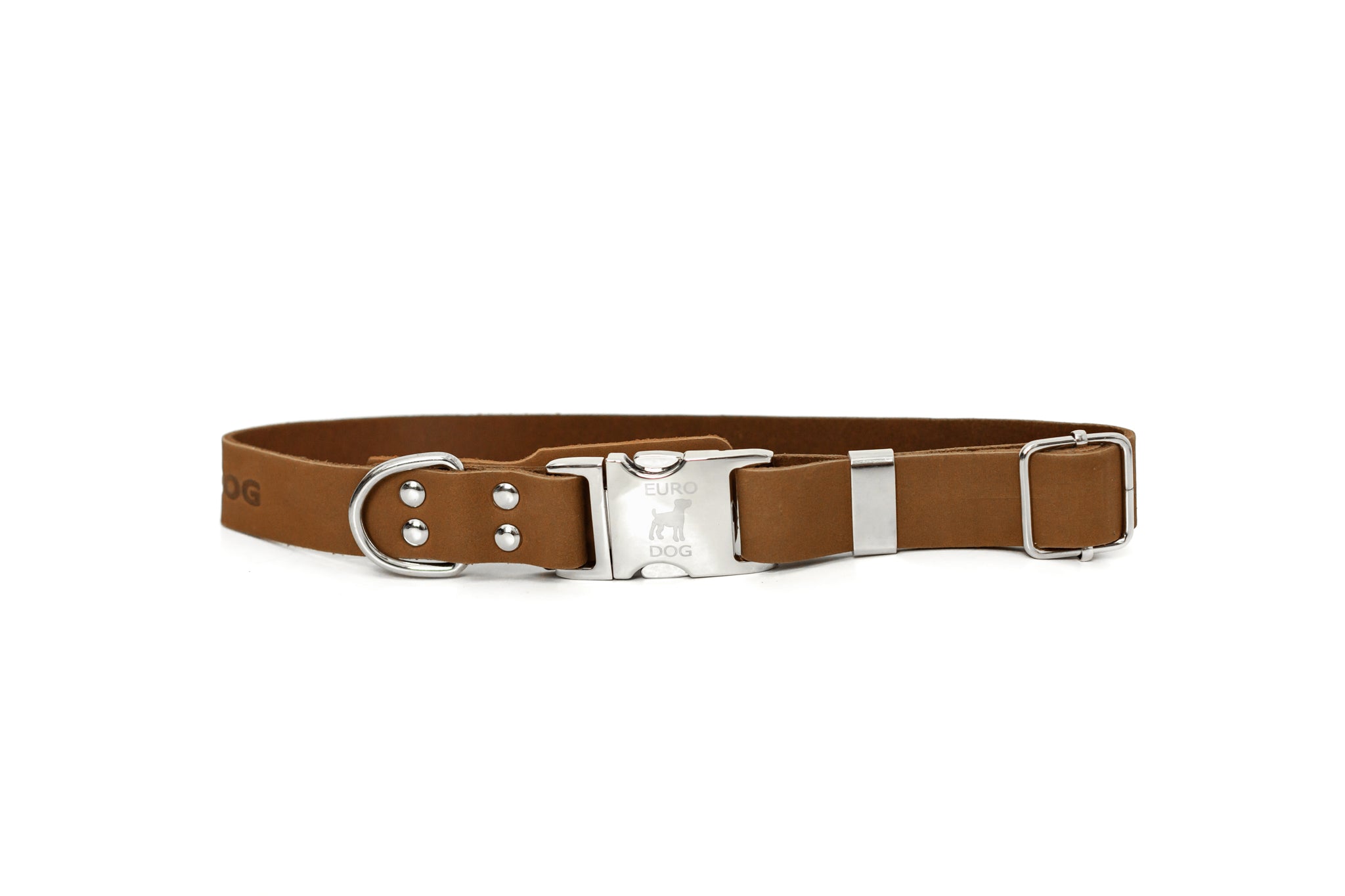 Earth brown leather dog collar with quick-release buckle, modern style, durable quality leather from Euro-Dog Collars and Leads.