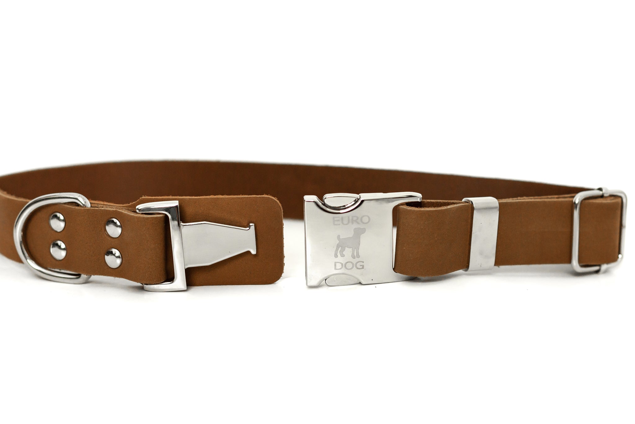 Earth brown leather dog collar with quick-release buckle, modern style, from Euro-Dog Collars and Leads.