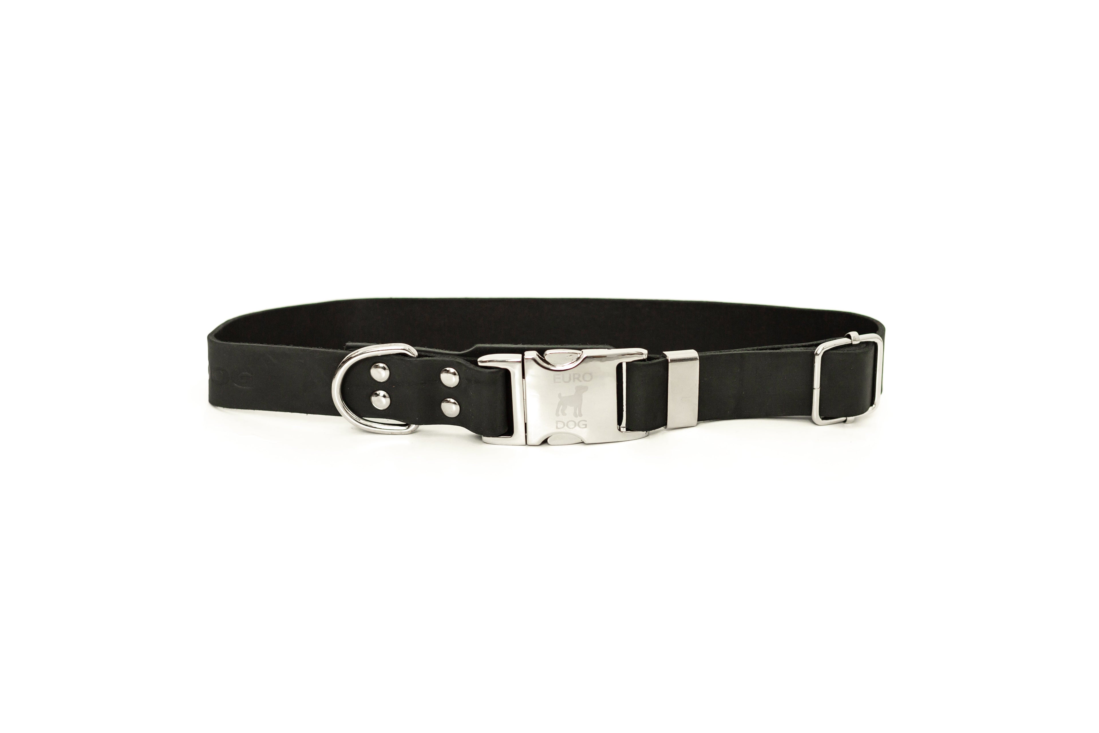 Modern Style Quick-Release Midnight Black Leather Dog Collar - OVERLANDERS Outfitter