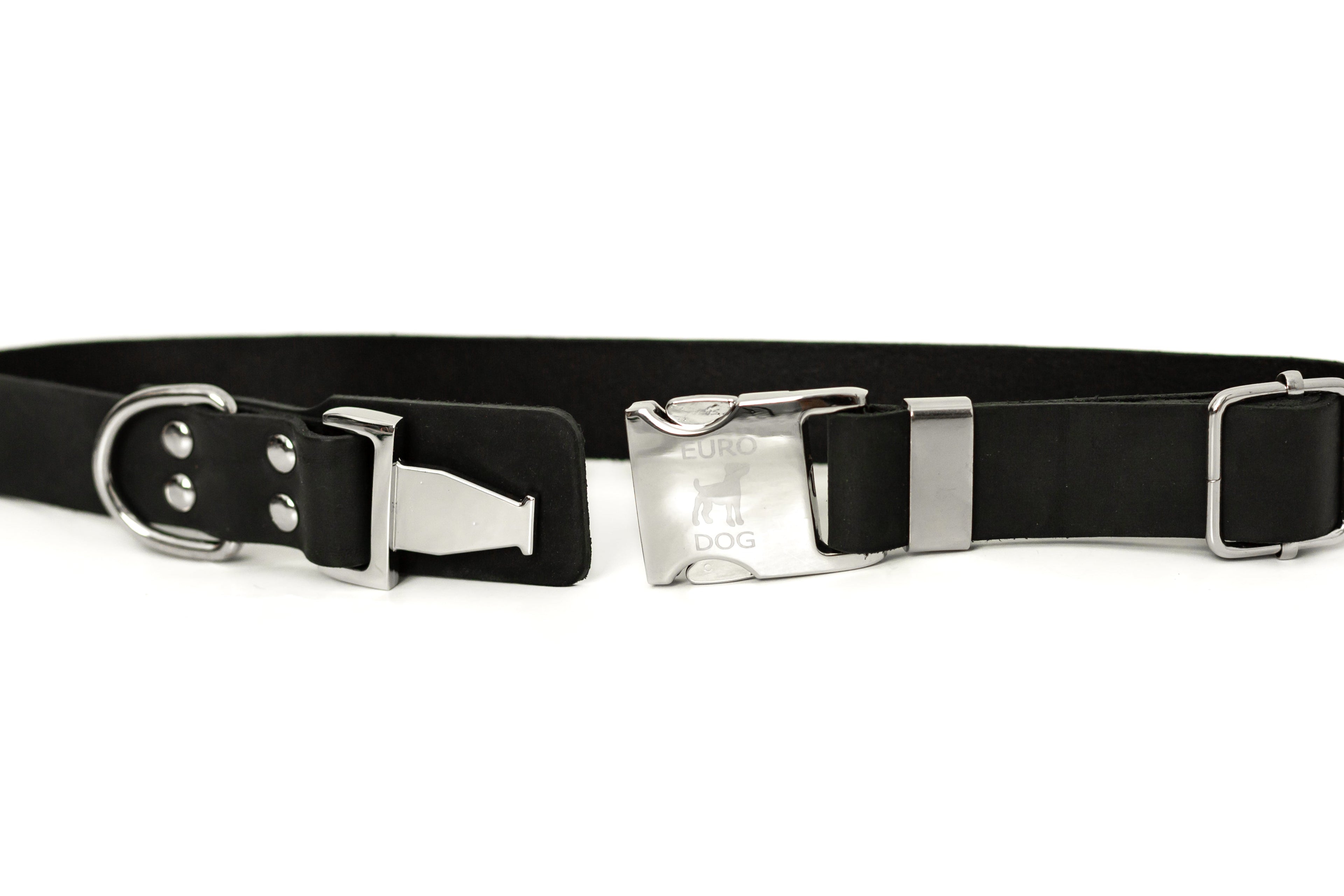 Modern Style Quick-Release Midnight Black Leather Dog Collar - OVERLANDERS Outfitter