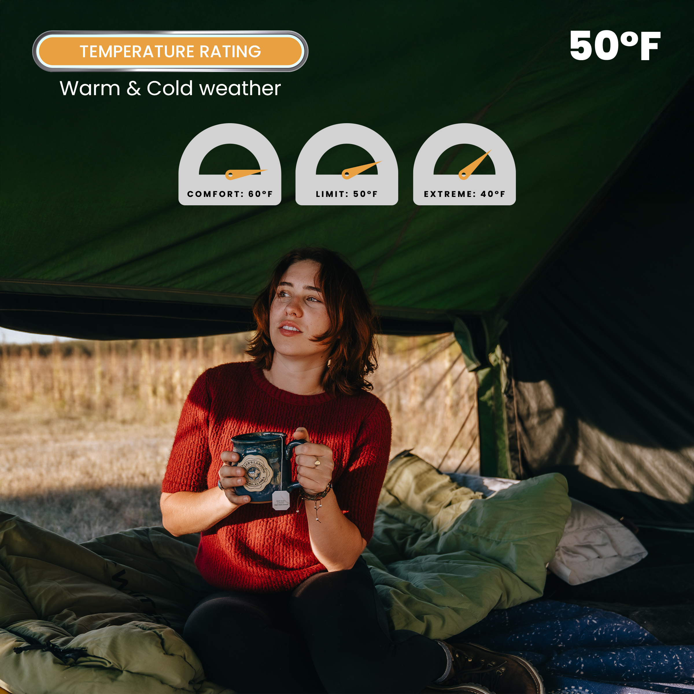 White Duck Outdoors Slumbernest™ sleeping bag in 50°F, shown unzipped with its cozy interior and durable outer fabric.