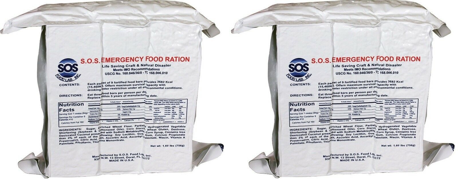 Alpenglow Readiness Supply SOS Food Ration Bars 2-Pack in emergency packaging, showcasing survival nutrition bars.