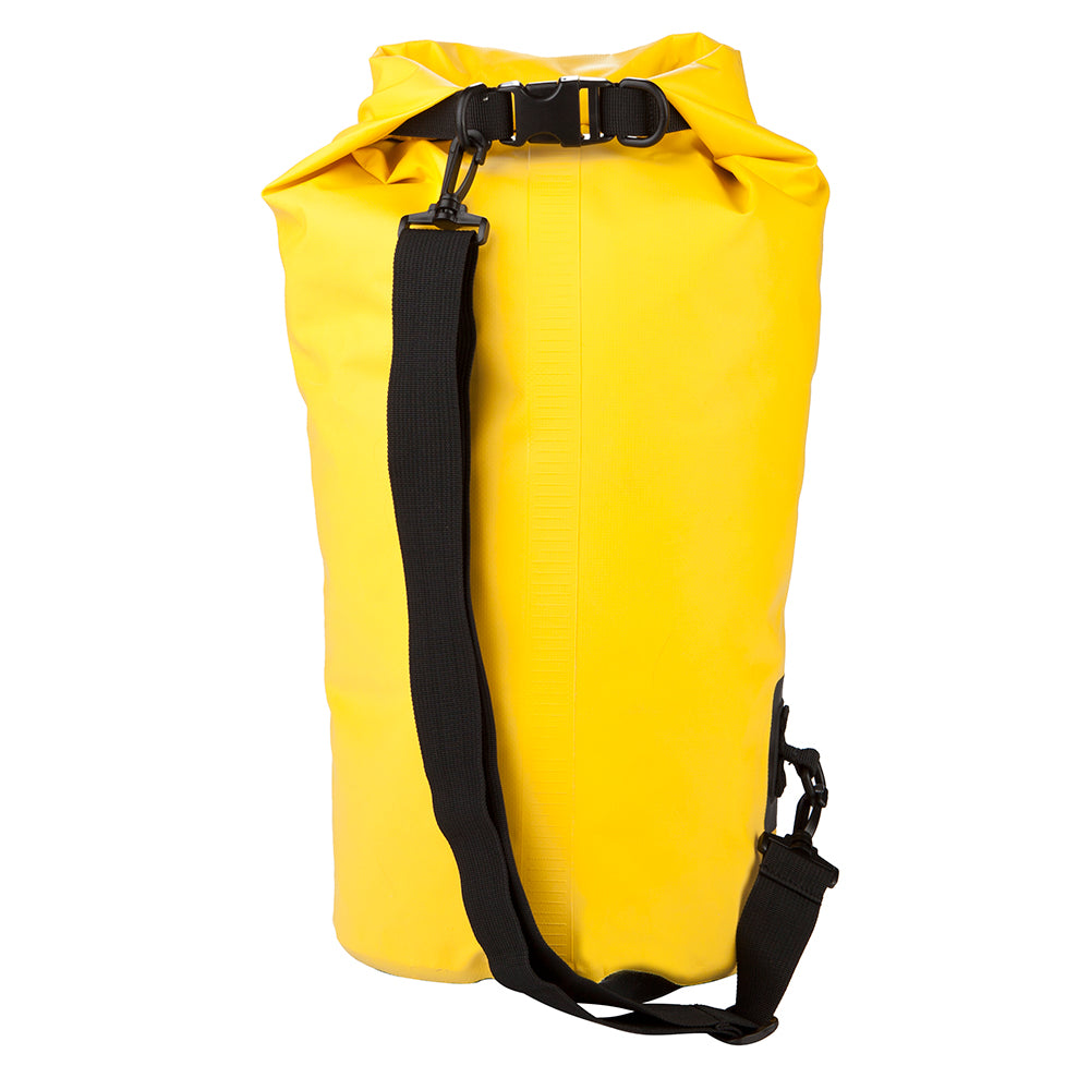 Attwood 20 Liter Dry Bag in black, showcasing durable material and adjustable shoulder straps for outdoor adventures.
