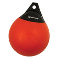 Attwood 9-inch anchor buoy in bright orange with reflective stripes, designed for marine safety and marking underwater hazards.