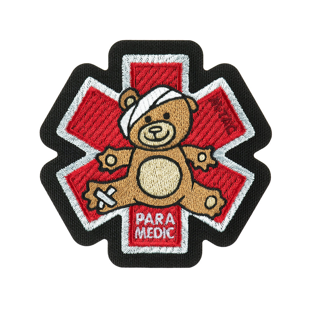 M-TAC embroidered patch featuring a paramedic bear design on a textured background.