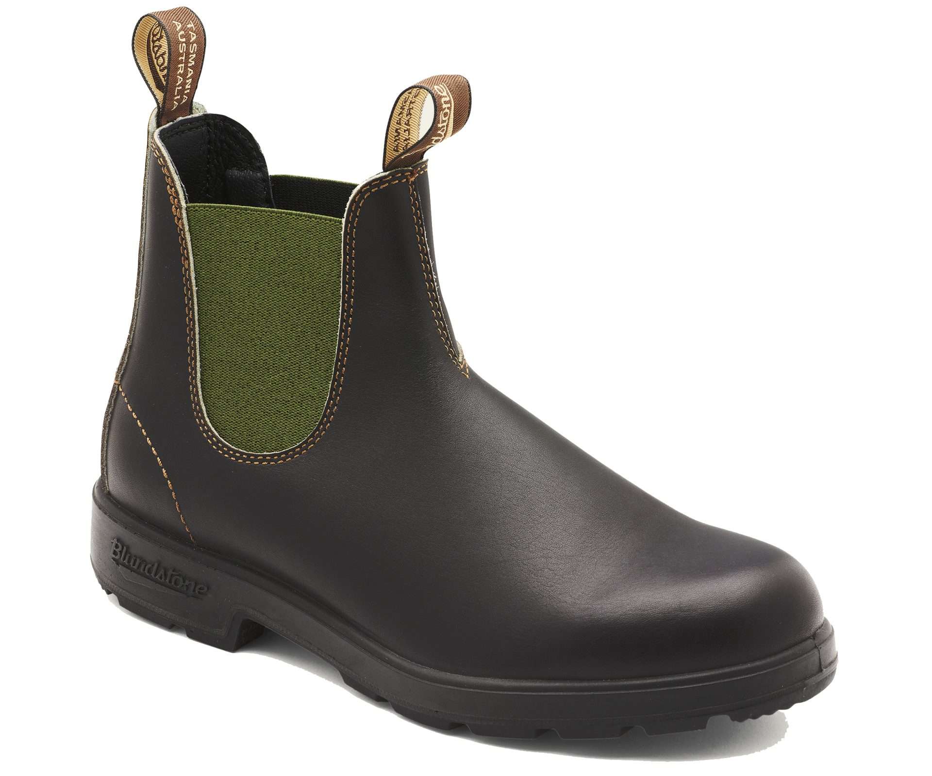 Runnwalk Blundstone 519 men's original Chelsea boots in dark brown leather with elastic side panels and pull tabs