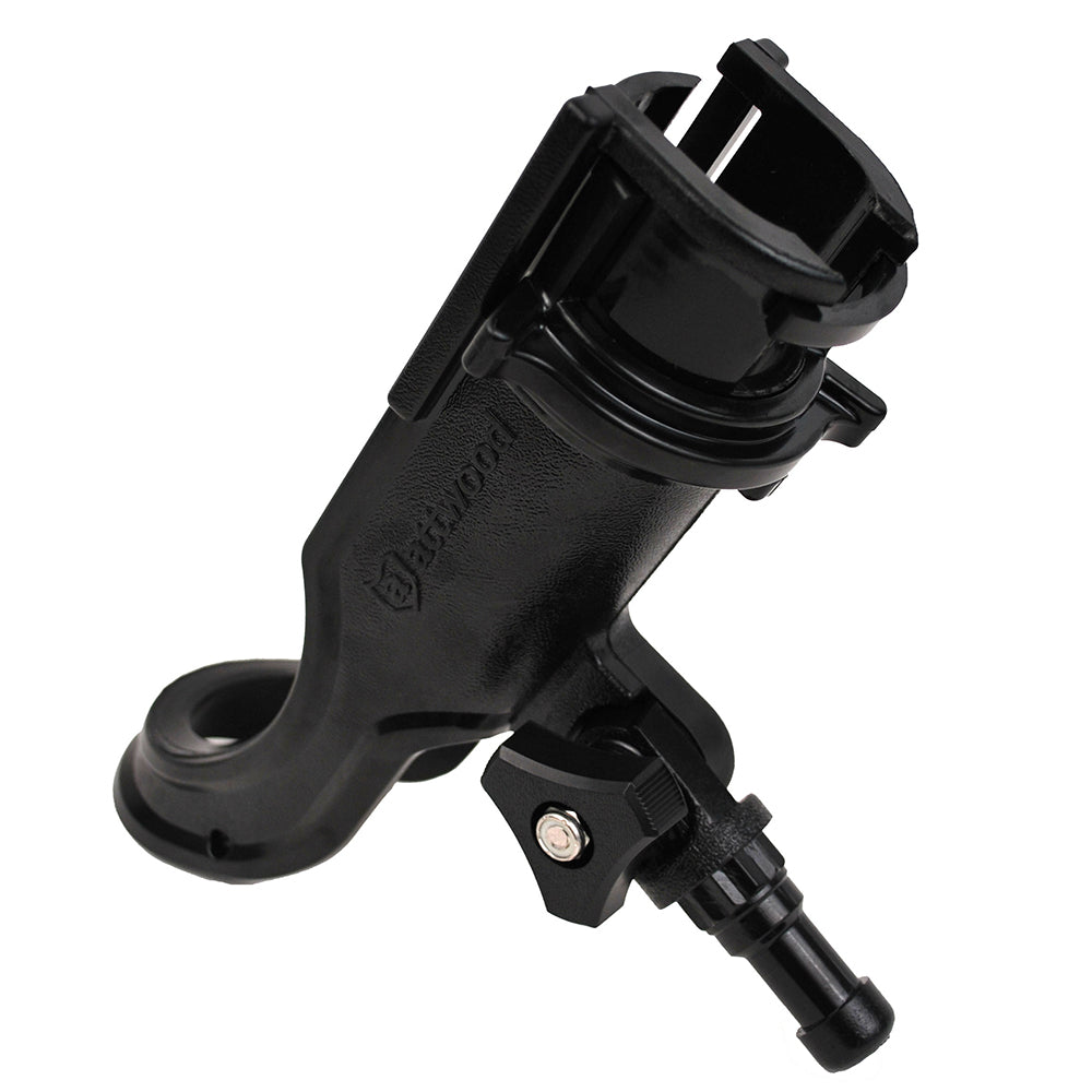 Attwood heavy duty adjustable rod holder with combo mount, designed for marine fishing rods, in a durable black finish.