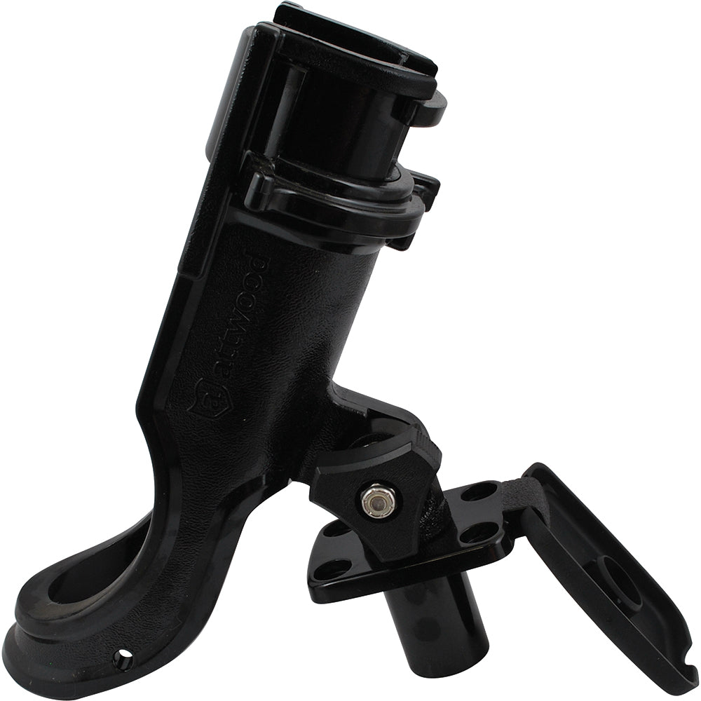 Attwood heavy-duty adjustable rod holder with flush mount, designed for fishing boats, shown in a close-up view.