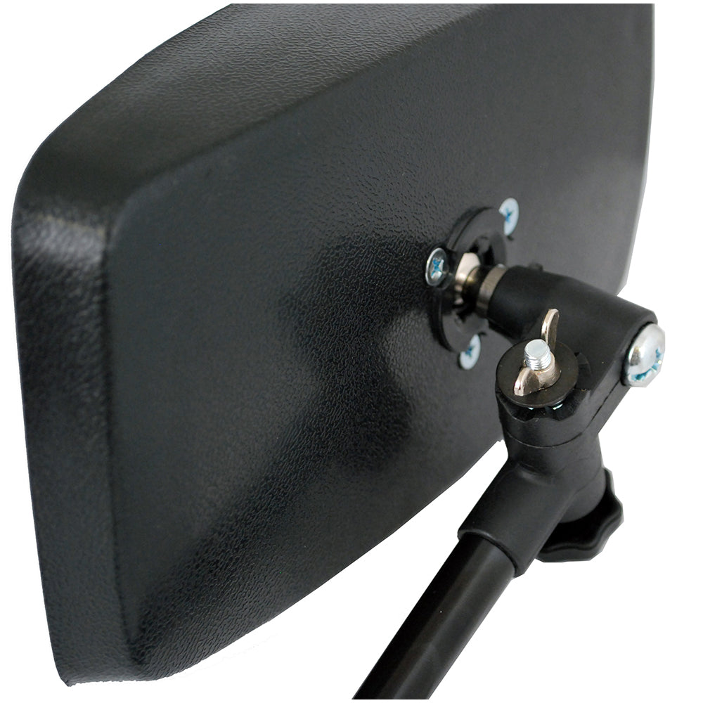 Attwood clamp-on ski mirror with universal mount, featuring a clear reflective surface and sturdy attachment for watercraft.