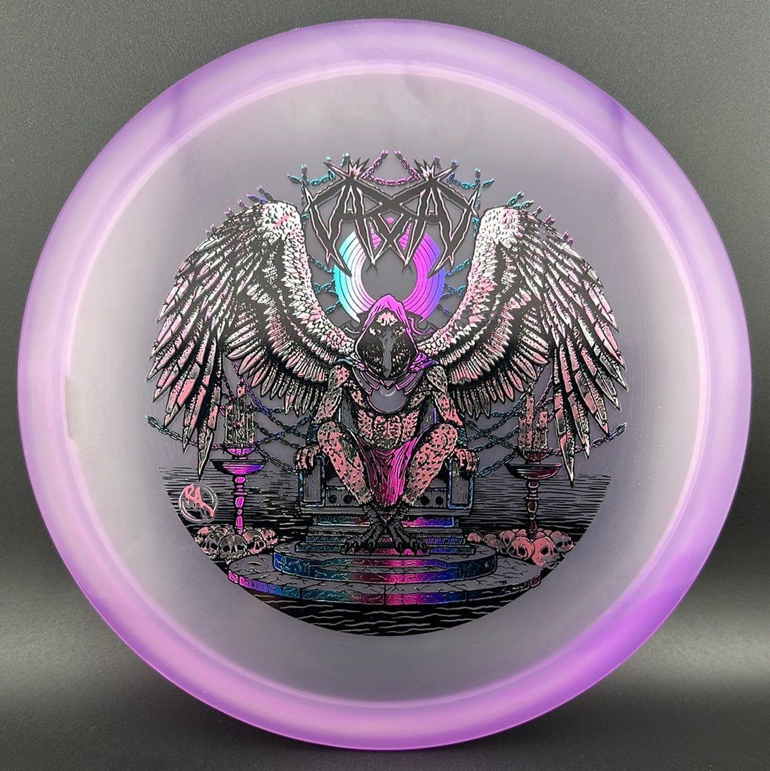 CryZtal Buzzz disc golf disc by Rare Air Discs featuring Karudi the Overseer artwork, transparent crystal design for Ripper Studios.