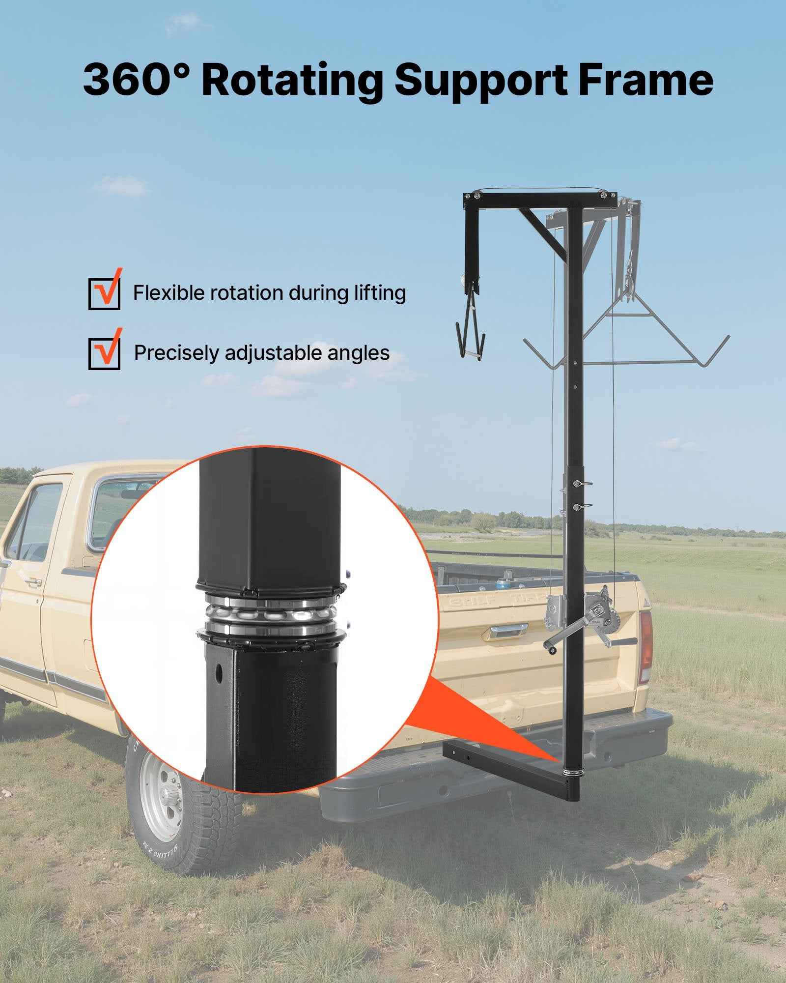 Truck Hitch Game Hoist, 300 Lbs Load Capacity, Hunting Deer Hoist With 2-inch Receiver, 360-Degree Swivel Shaft & Adjustable Height, Includes Gambrel Winch For Skinning & Cleaning Game - OVERLANDERS Outfitter