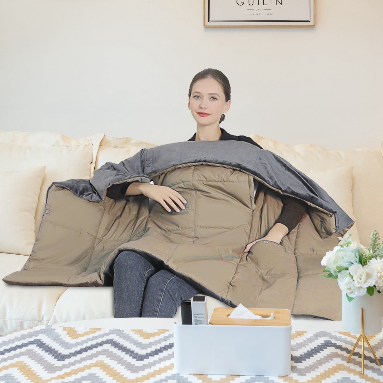 USB Heated Blanket Electric Heated Poncho Shawl Wrap Throw with Zipper Arm Holes Pocket 3 Heating Levels 6 Zones Dual Switch 5V/2A Machine Washable fo - OVERLANDERS Outfitter