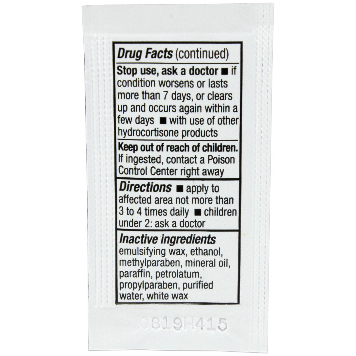 Hydrocortisone 0.9gm. Pouch, 144 per box - OVERLANDERS Outfitter