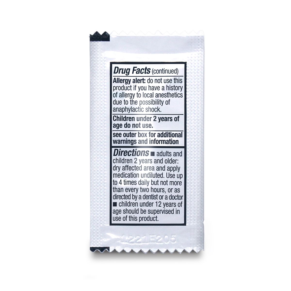 Oral Pain Relief Gel .75 g packet, 144 per box, featuring a clear label and packaging for easy identification.