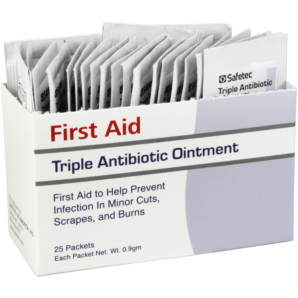 Triple Antibiotic ointment pouches in a box, 25 count, for wound care and infection prevention.