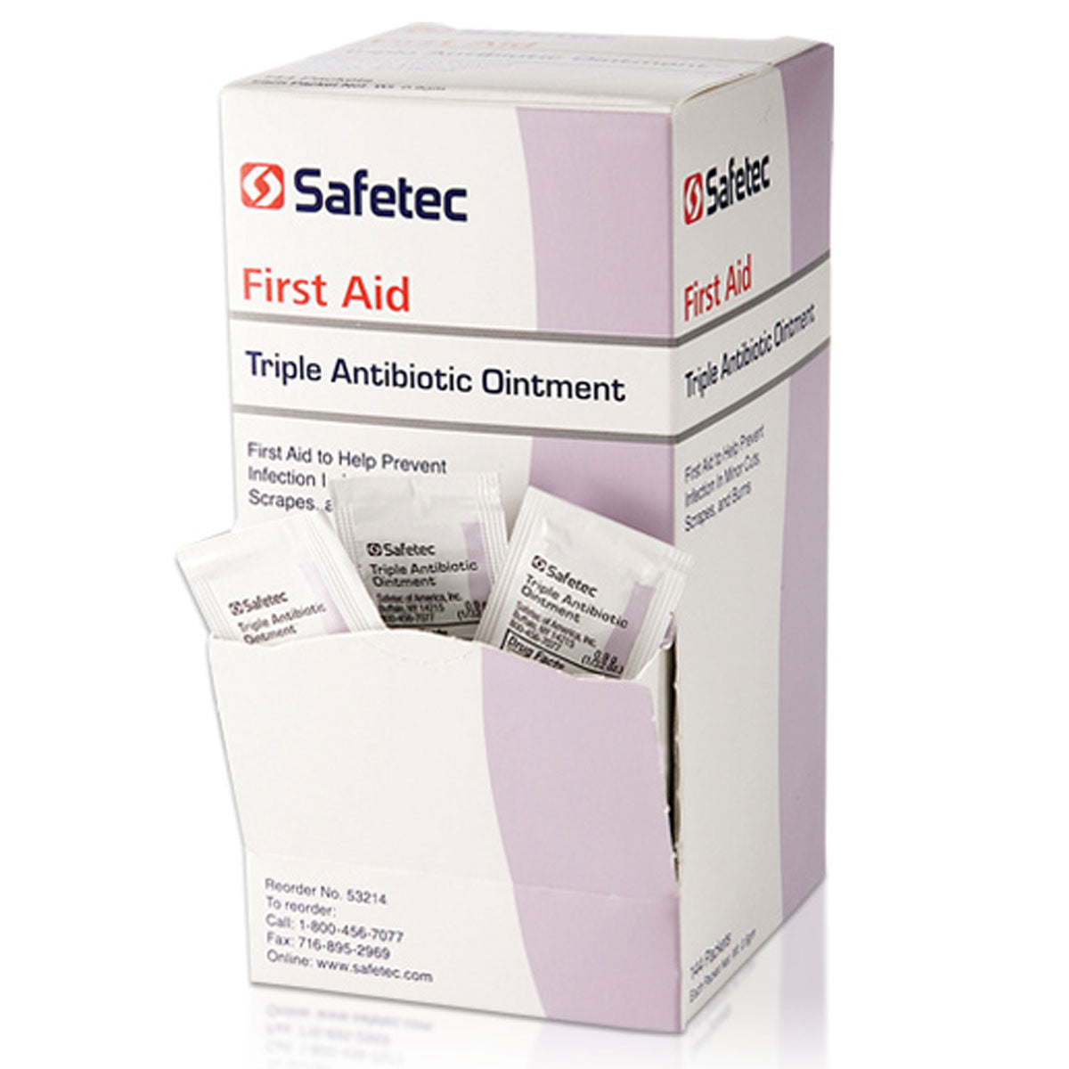 Triple Antibiotic ointment pouch, 0.9g, for first aid, with 144 packs per box, from Quakekits.com.