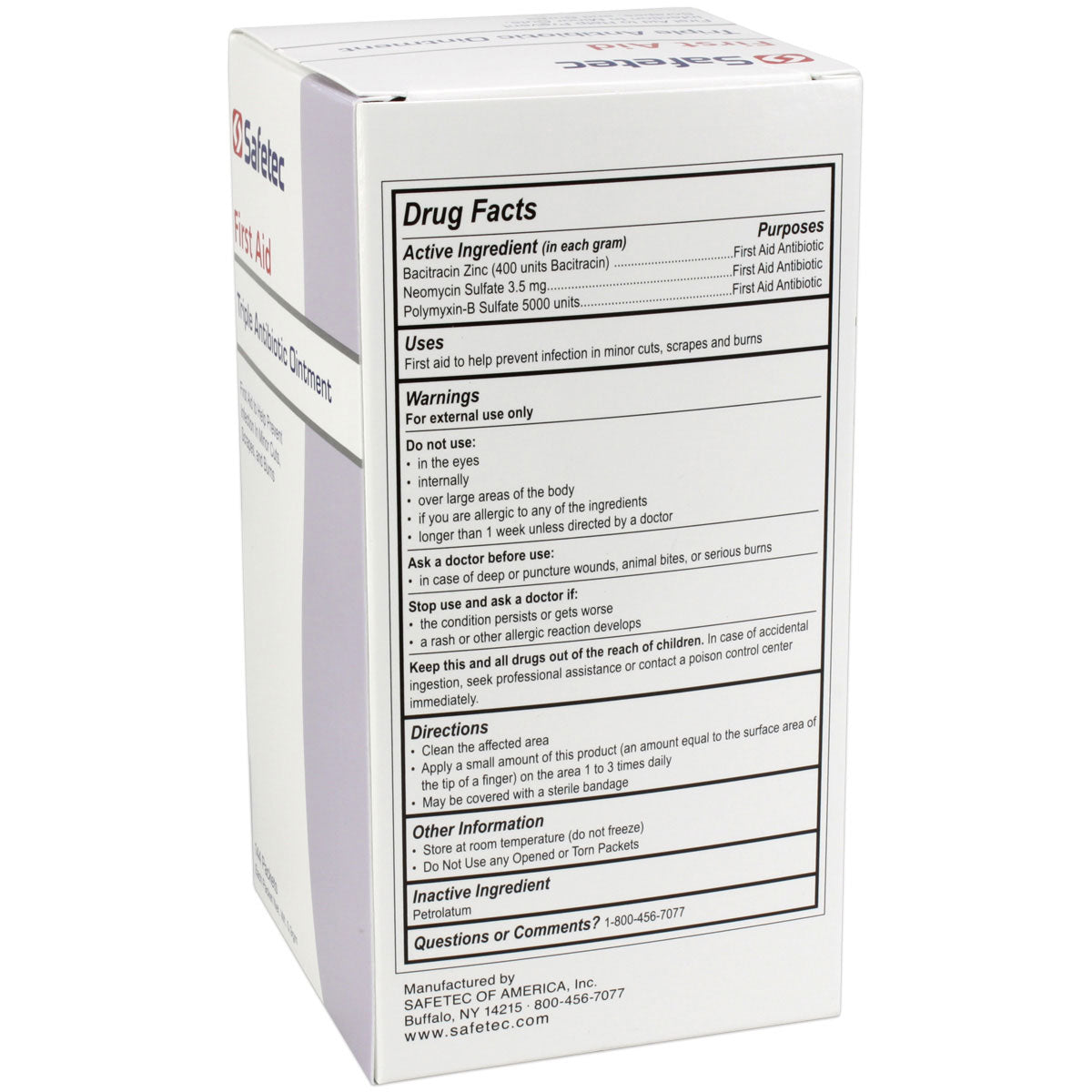 Triple Antibiotic ointment pouch in a box, 0.9g packets, used for skin infections and minor wounds, from QuakeKits.