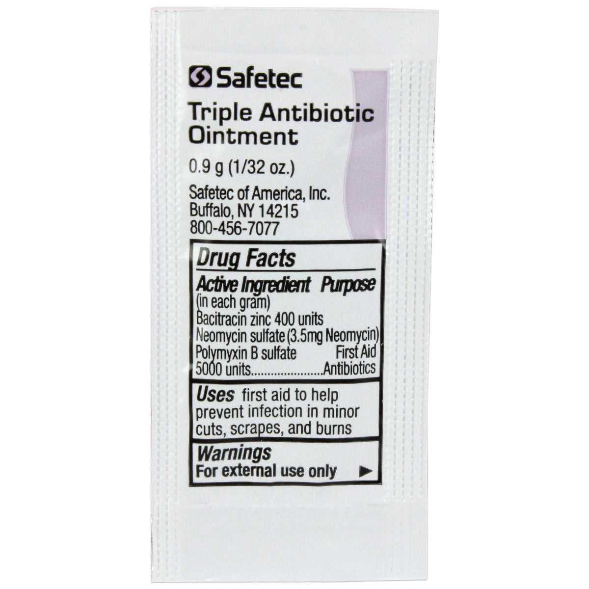Triple Antibiotic ointment pouch, 0.9g, by quakekits.com, showing multiple individual packets for topical use.