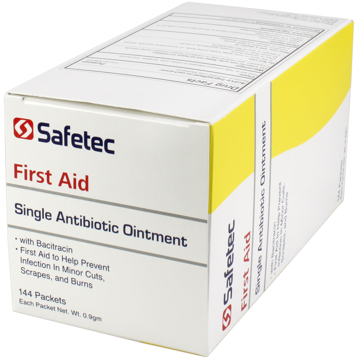 Single Bacitracin antibiotic pouch, 0.9g, from Quakekits, showing packaging and medical application for skin infections.