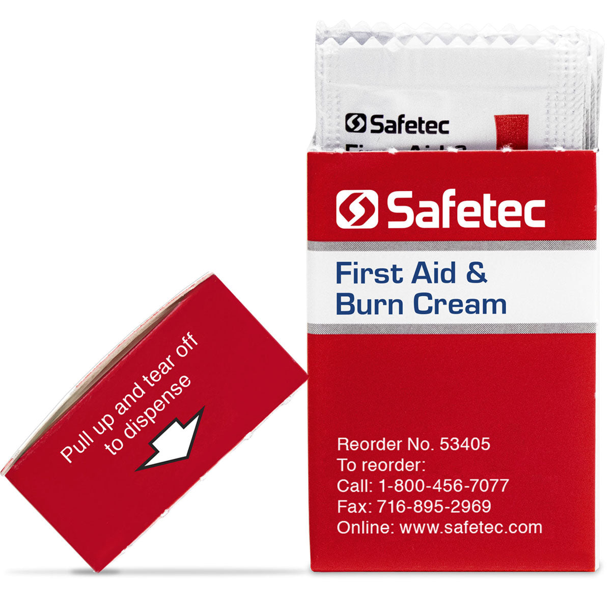 First aid burn treatment cream in a .9g pouch, 25 per box, used for soothing minor burns and skin injuries.