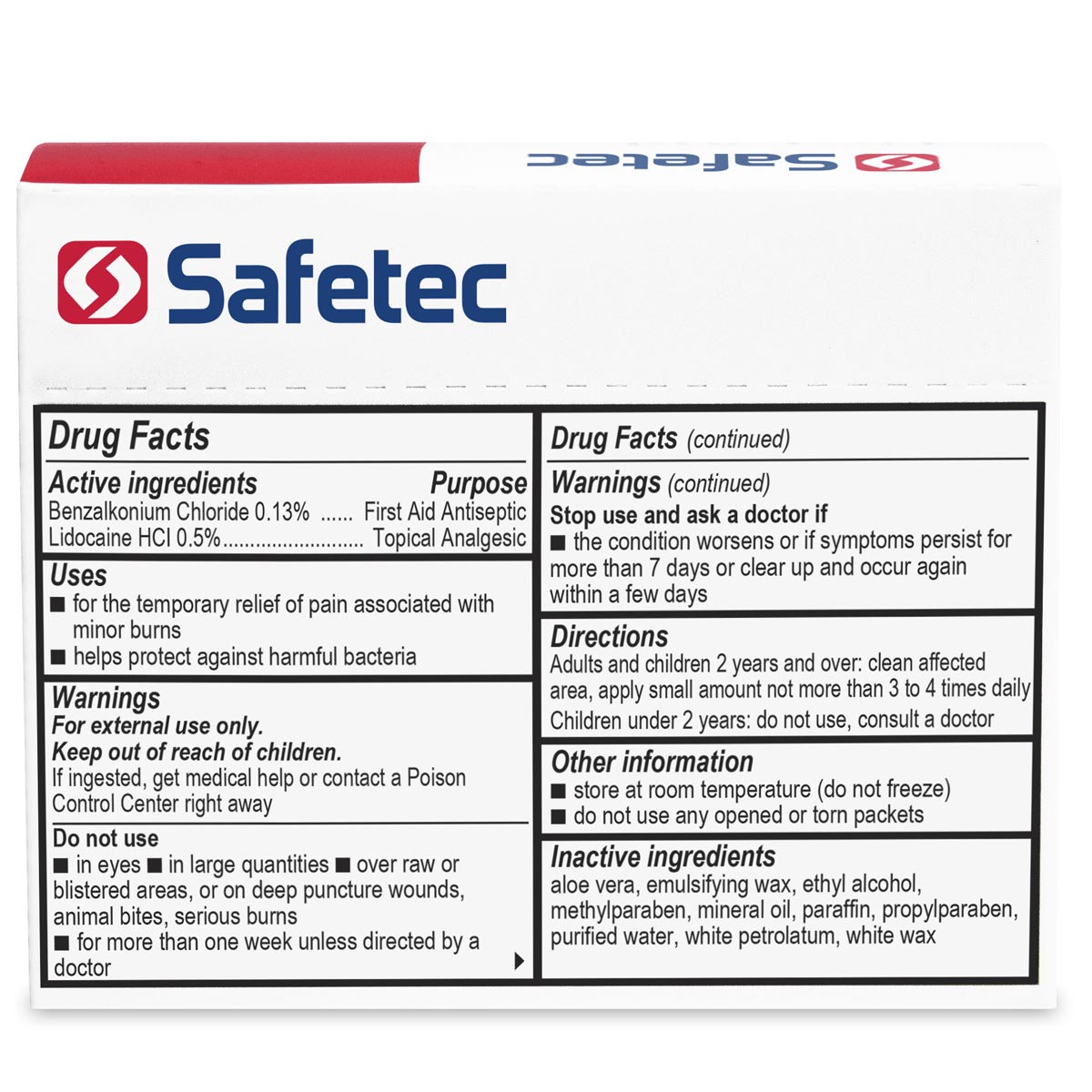 First Aid & Burn Cream pouch for burn treatment, 0.9g, with 25 pouches per box, by quakekits.com.
