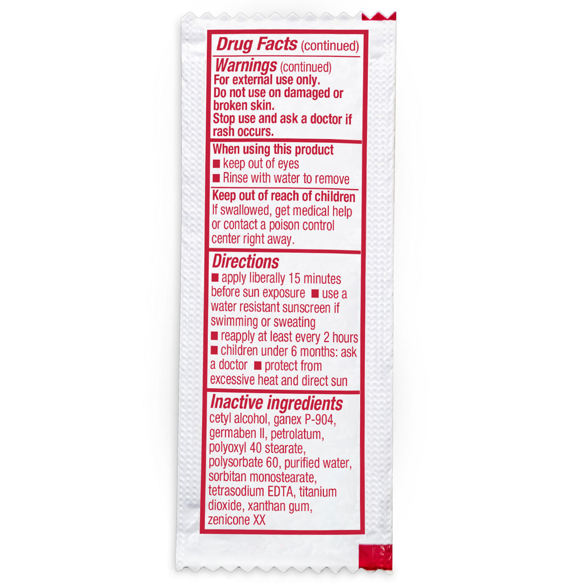 Small sunscreen pouch containing 3.5g of topicals, compact and portable for on-the-go sun protection from quakekits.com