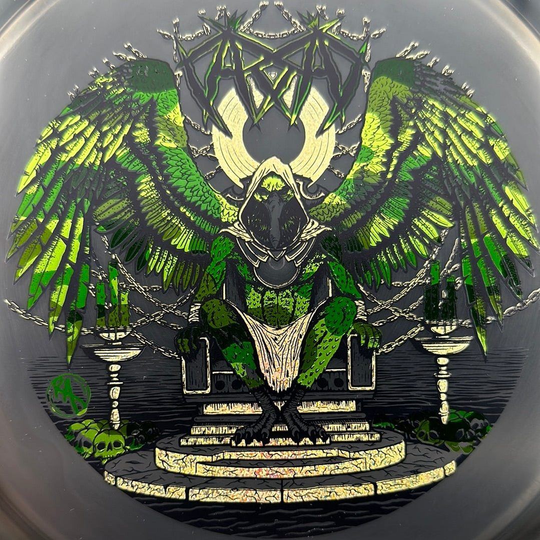 CryZtal Buzzz disc golf disc by Rare Air Discs featuring Karudi the Overseer artwork, with vibrant colors and detailed design.