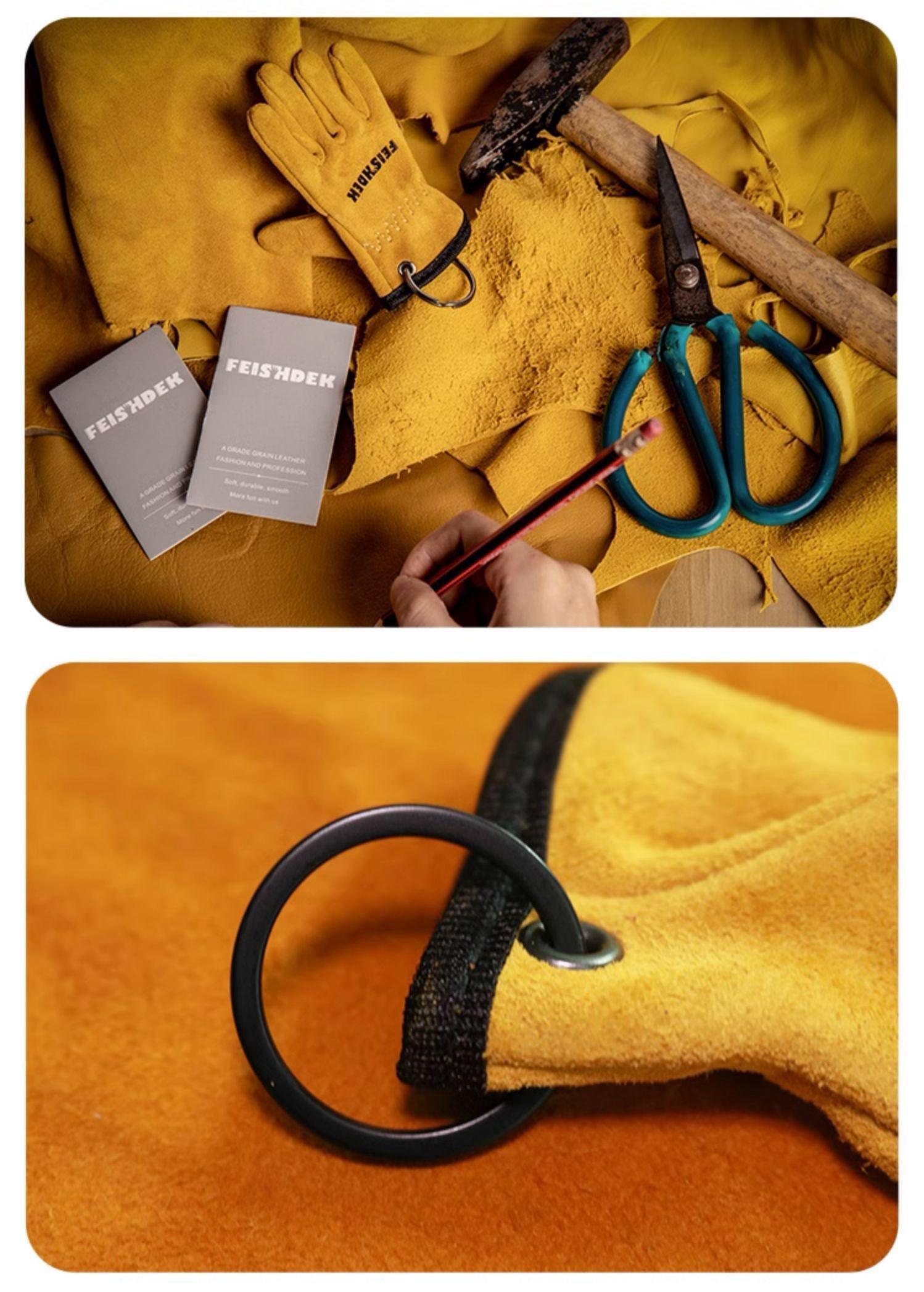 Vintage handcrafted leather motorcycle glove keychain with decorative design from Bean's Moto Booth, perfect for motorcycle enthusiasts.