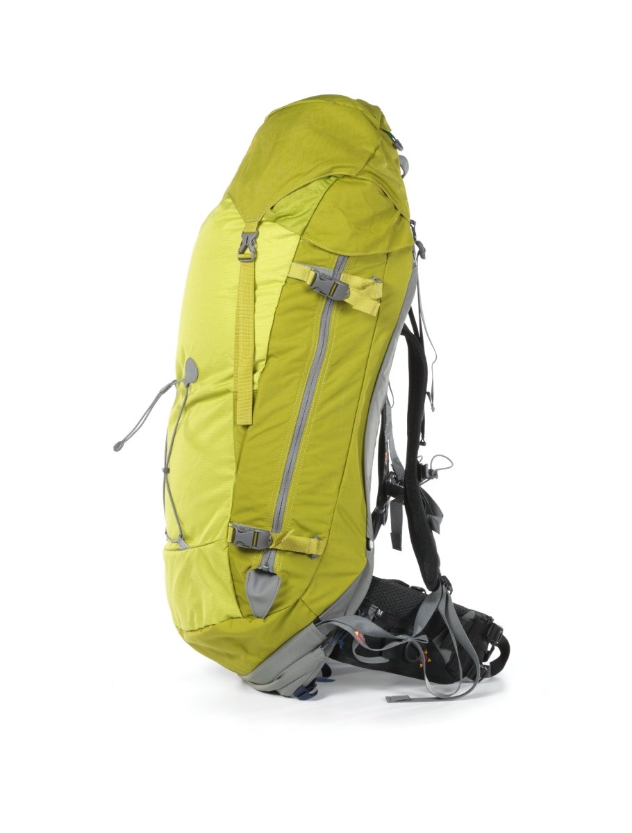 Light Hiking Gear Aarn Guiding Light Backpack in 57 or 65 liters, shown with adjustable straps and durable hiking material.