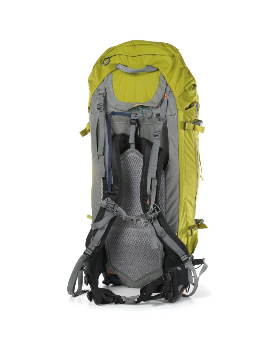 Light Hiking Gear Aarn Guiding Light Backpack in 57 or 65 liters, shown with adjustable straps and multiple compartments for hiking.