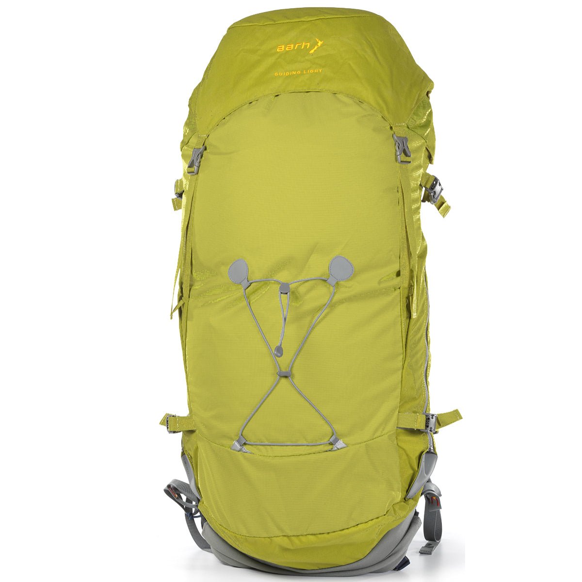 Light Hiking Gear Aarn Guiding Light Backpack in 57-liter capacity, shown with adjustable straps and multiple compartments.
