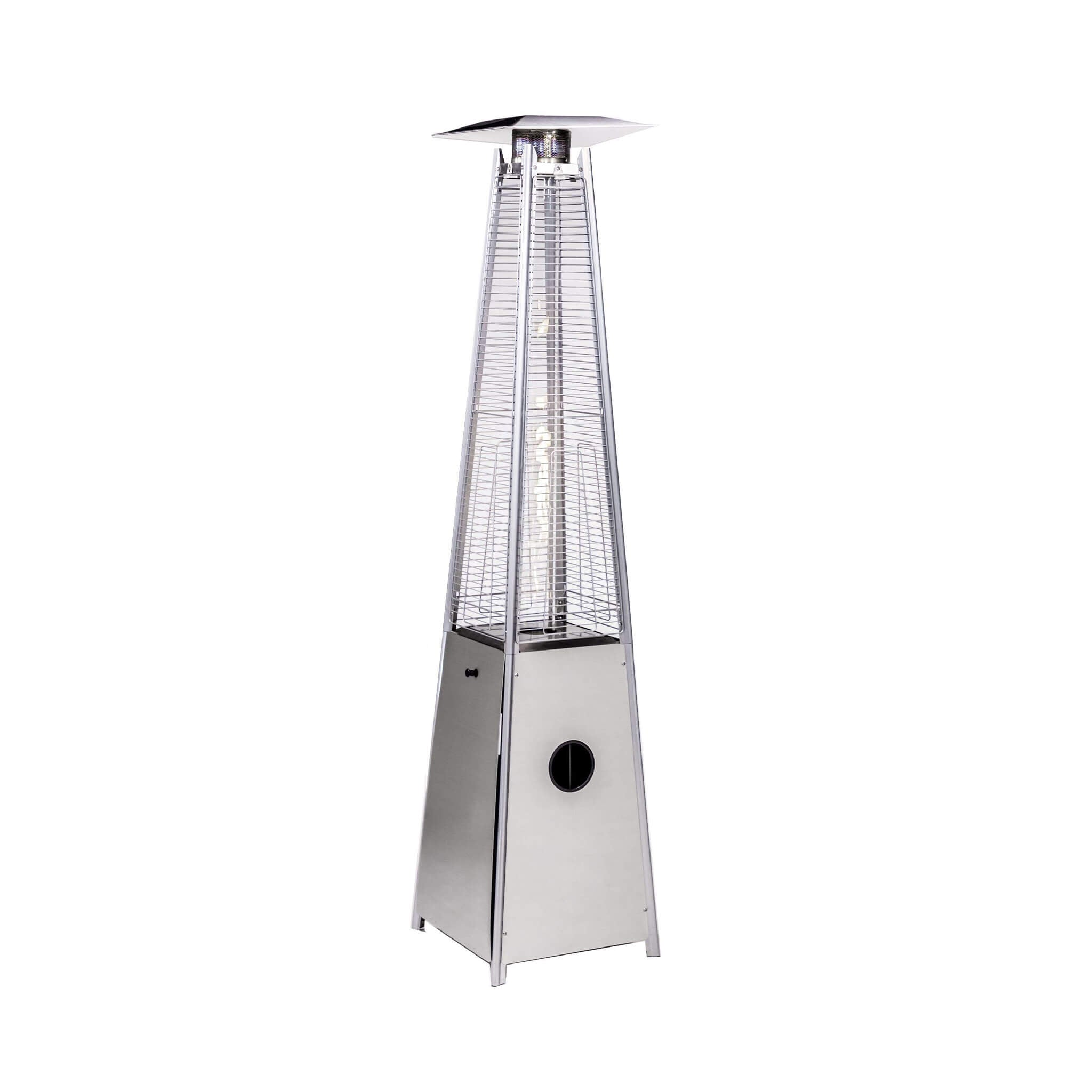 Alora Premium 40K BTU stainless steel patio heater with quartz glass tube, designed for outdoor warmth and ambiance.