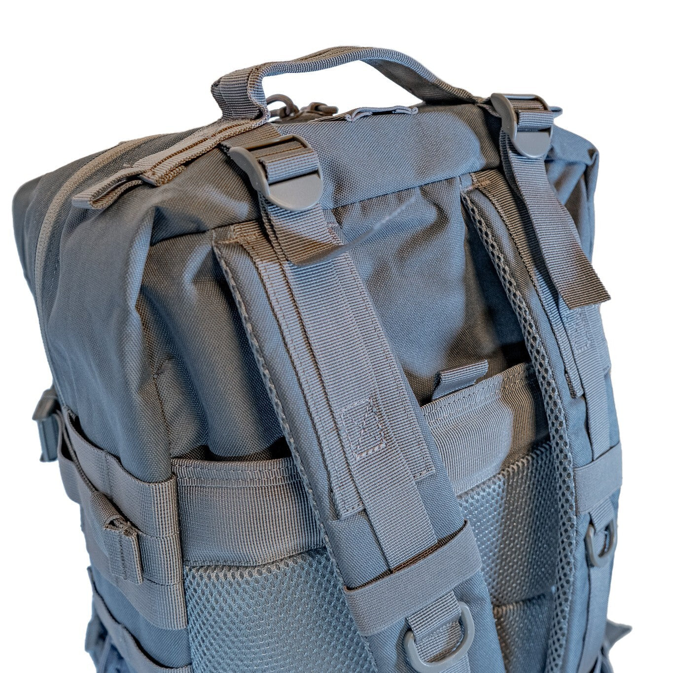 MUCITUP Rhino MUCPAC tactical backpack in grey, black, and MCBK with MOLLE webbing, made of durable 500D nylon for EDC use.