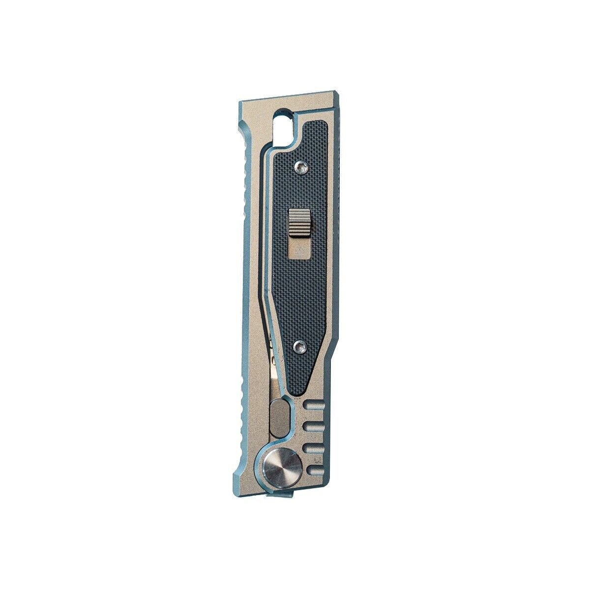 MUCITUP Rampart Tanto sliding blade knife with 3-inch D2 steel blade and tactical steel handle, sage color.