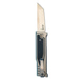 MUCITUP Rampart Tanto sliding blade knife with 3-inch D2 steel blade and tactical steel handle, sage color.