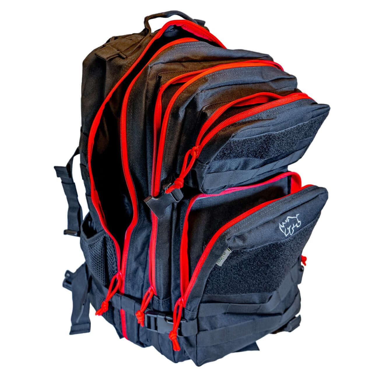 MUCITUP Rhino MUCPAC tactical backpack in grey, black, and MCBK with 500D nylon, MOLLE webbing, and multiple compartments.