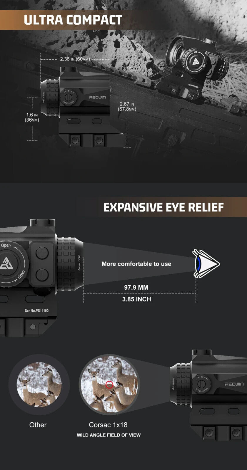 Corsac 1x18 Micro Prism Scope Etched Reticle 8 Day+2 NV IPX67 Hunting Optic - OVERLANDERS Outfitter