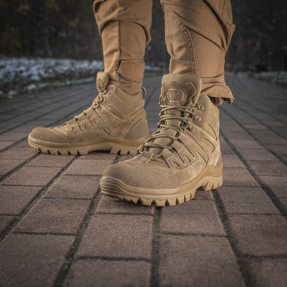 M-Tac Field Boots Mk.2 R Gen.II tactical boots showing durable black leather and breathable fabric, with rugged sole for outdoor use.