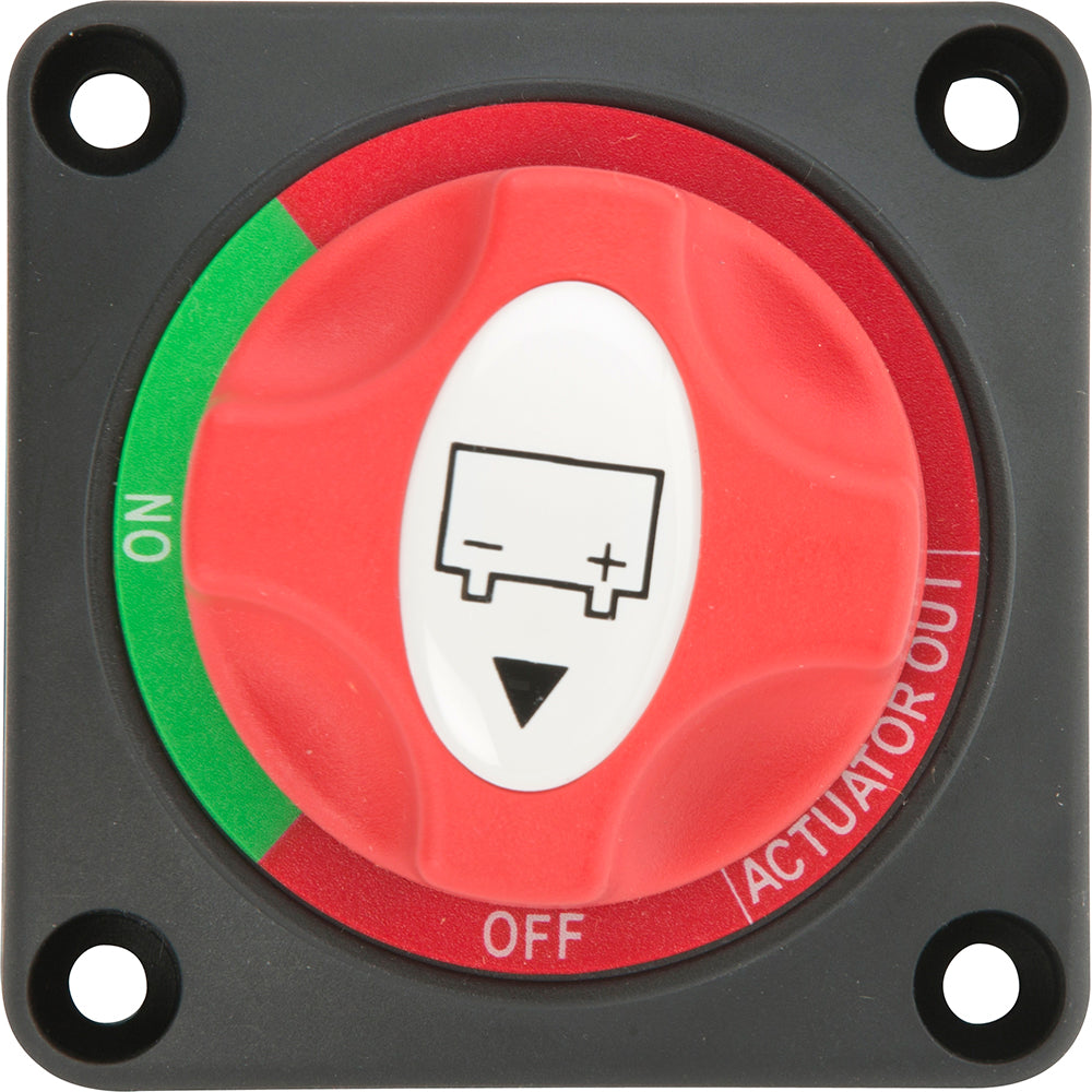 Attwood single battery switch for 12-50 VDC, used for battery management in marine or vehicle applications.